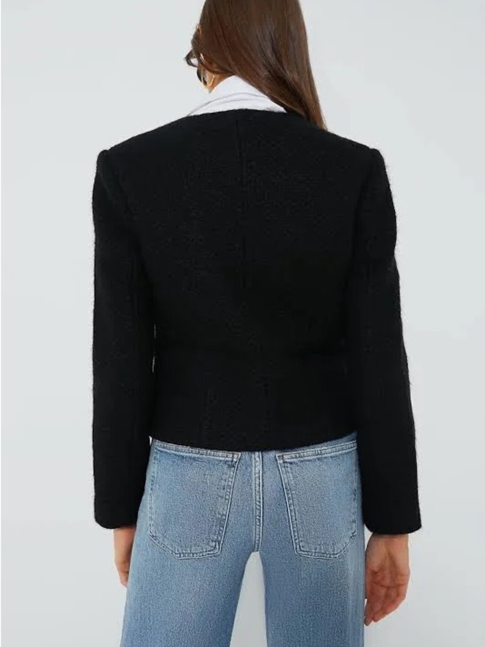 Anine Bing Black Cropped Bouclé Blazer Cardigan Gold Crest Buttons Luxe Knitwear - Picture 3 of 11